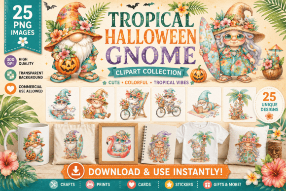 Download Watercolor Tropical Halloween Gnome - Halloween Collection