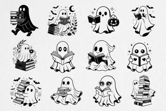 Download Ghost Reading Books SVG Bundle Halloween - Halloween Collection